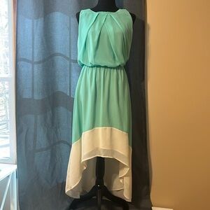 Anthropologie SM High Low Dress Teal and Ivory